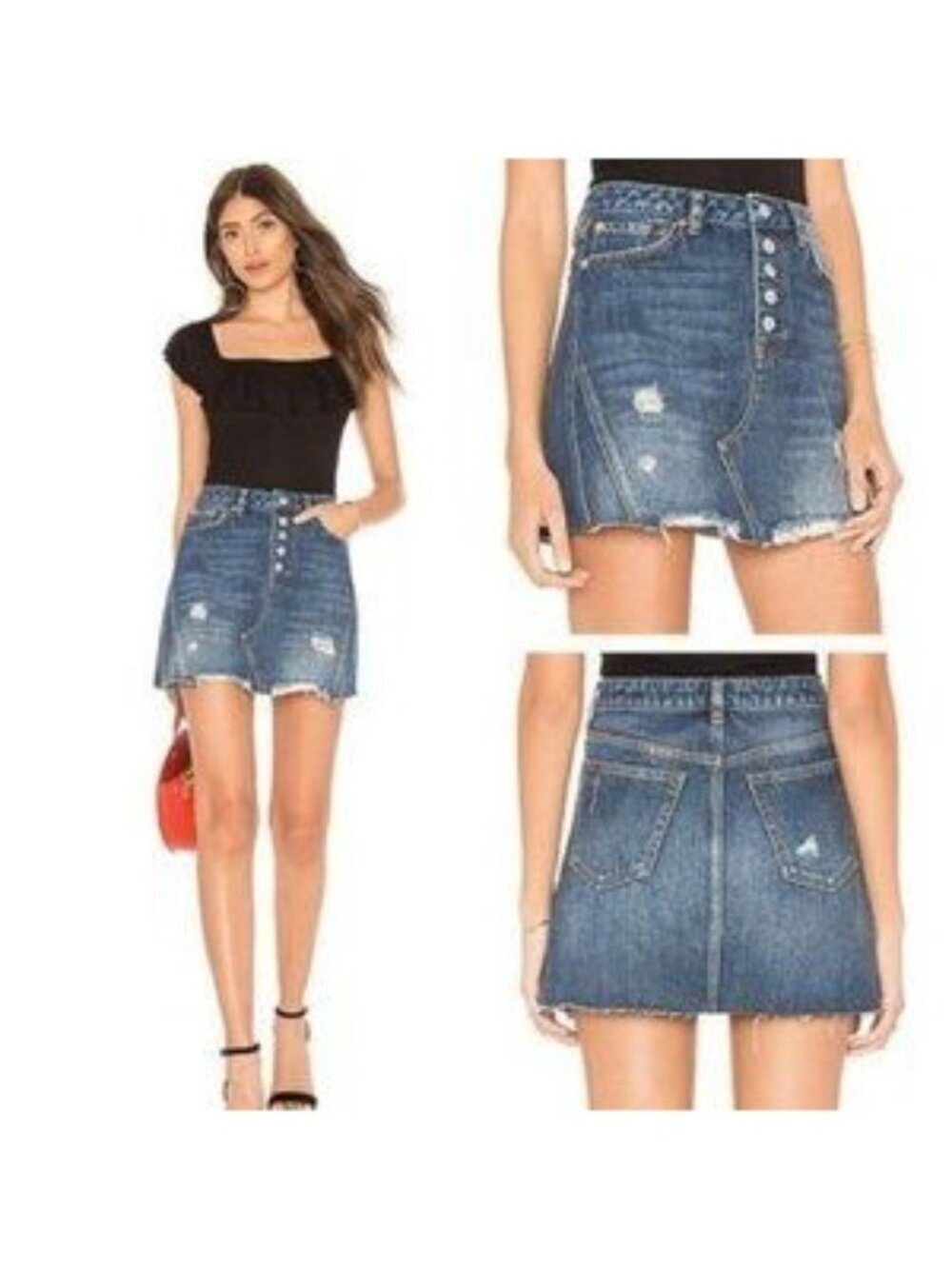 Free People Harvey Blue Distressed Mini Skirt